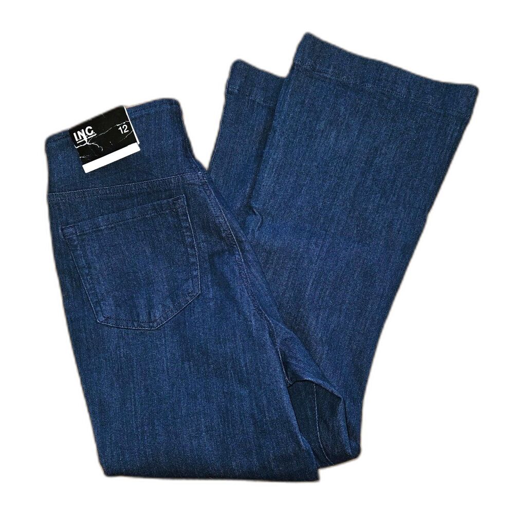 INC Pull On Women's Blue Flare Crop High-Rise Jeans Size 12 NWT